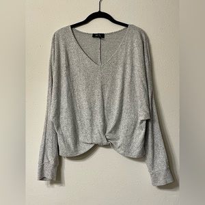 Gray BCX Twist Front Sweater Top EUC